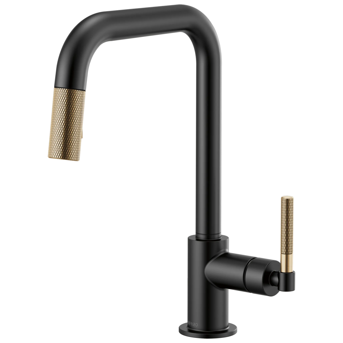 BRIZO Litze Pull-Down Faucet with Square Spout and Knurled Handle — Matte Black/Luxe Gold
