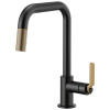 BRIZO Litze Pull-Down Faucet with Square Spout and Industrial Handle — Matte Black/Luxe Gold