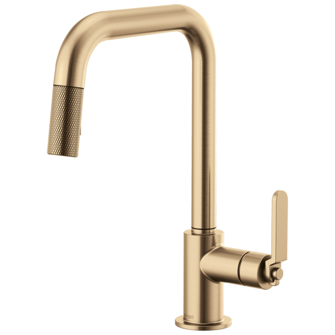 BRIZO Litze Pull-Down Faucet with Square Spout and Industrial Handle — Luxe Gold