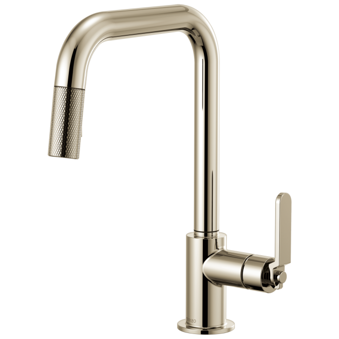 BRIZO Litze Pull-Down Faucet with Square Spout and Industrial Handle — Polished Nickel