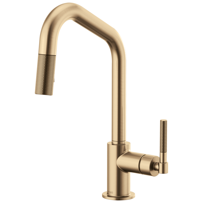 BRIZO Litze Pull-Down Faucet with Angled Spout and Knurled Handle — Luxe Gold