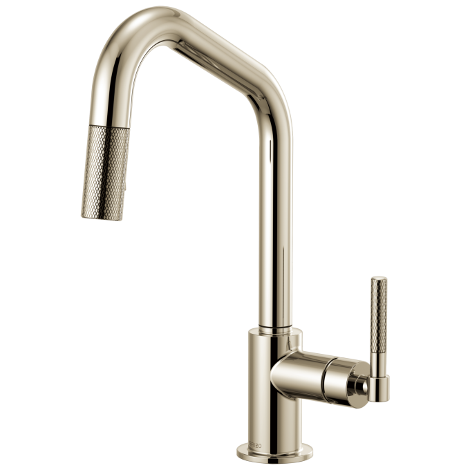 BRIZO Litze Pull-Down Faucet with Angled Spout and Knurled Handle — Polished Nickel