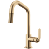 BRIZO Litze Pull-Down Faucet with Angled Spout and Industrial Handle — Luxe Gold