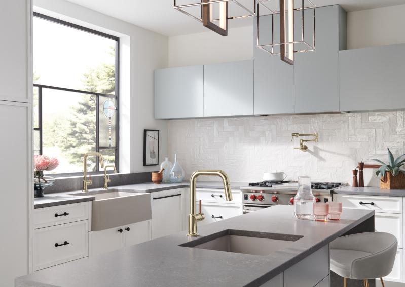 BRIZO Odin Pull-Down Prep Faucet with Square Spout - Less Handle — Polished Nickel
