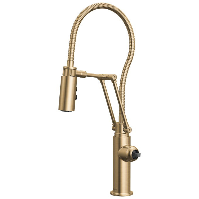 BRIZO Odin Articulating Kitchen Faucet with Finished Hose - Less Handle — Luxe Gold