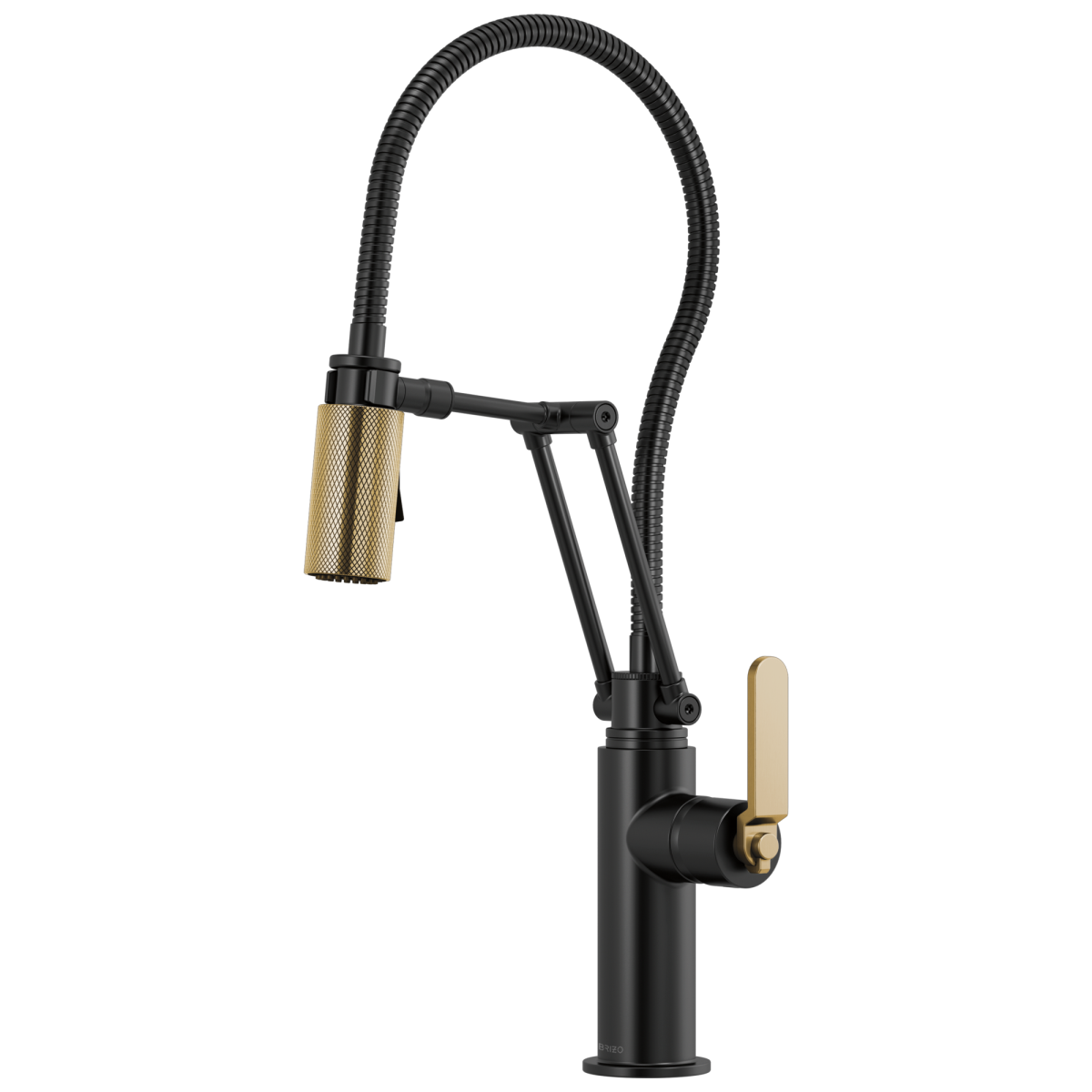 BRIZO Litze Articulating Faucet With Finished Hose — Matte Black/Luxe Gold