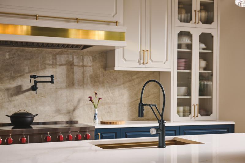 BRIZO Odin Kitchen Faucet White Marble Knob Handle Kit — Matte Black / Marble