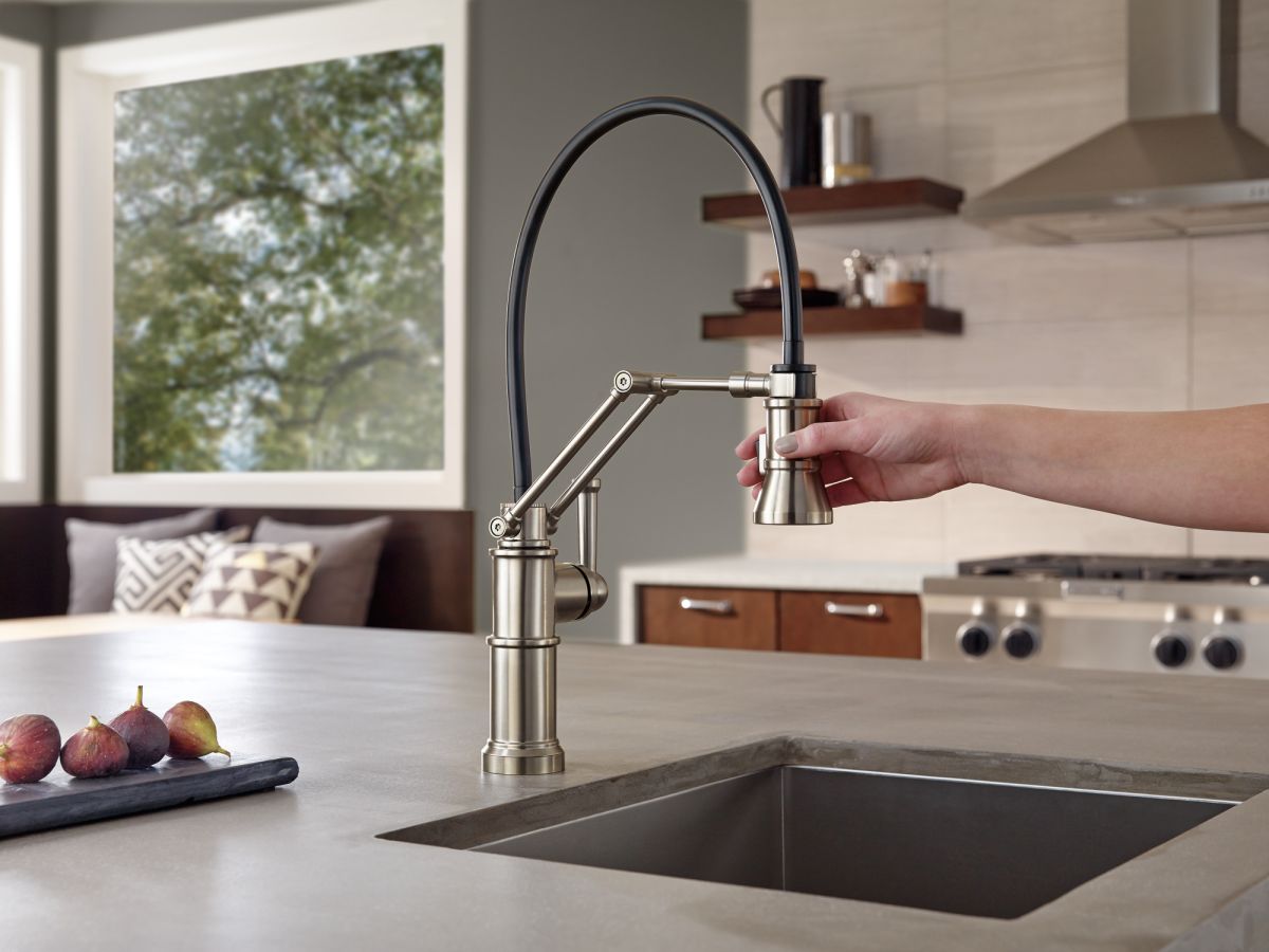 BRIZO Artesso Single Handle Articulating Kitchen Faucet — Stainless