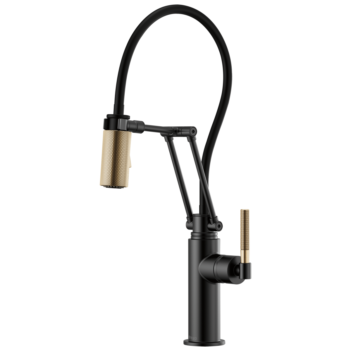 BRIZO Litze Articulating Faucet with Knurled Handle — Matte Black/Luxe Gold