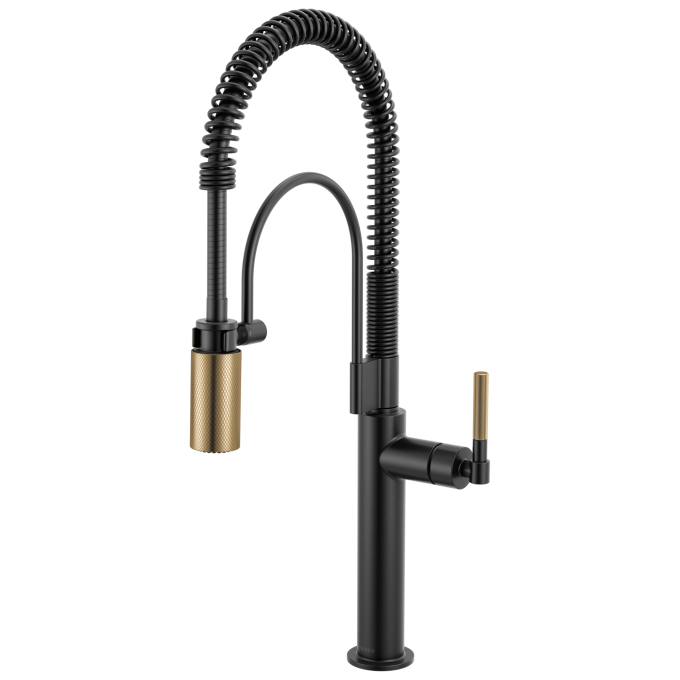 BRIZO Litze Semi-Professional Kitchen Faucet - Knurled Handle — Matte Black/Luxe Gold