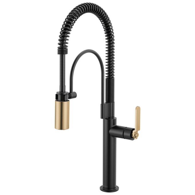 BRIZO Litze Semi-Professional Kitchen Faucet - Industrial Handle — Matte Black/Luxe Gold