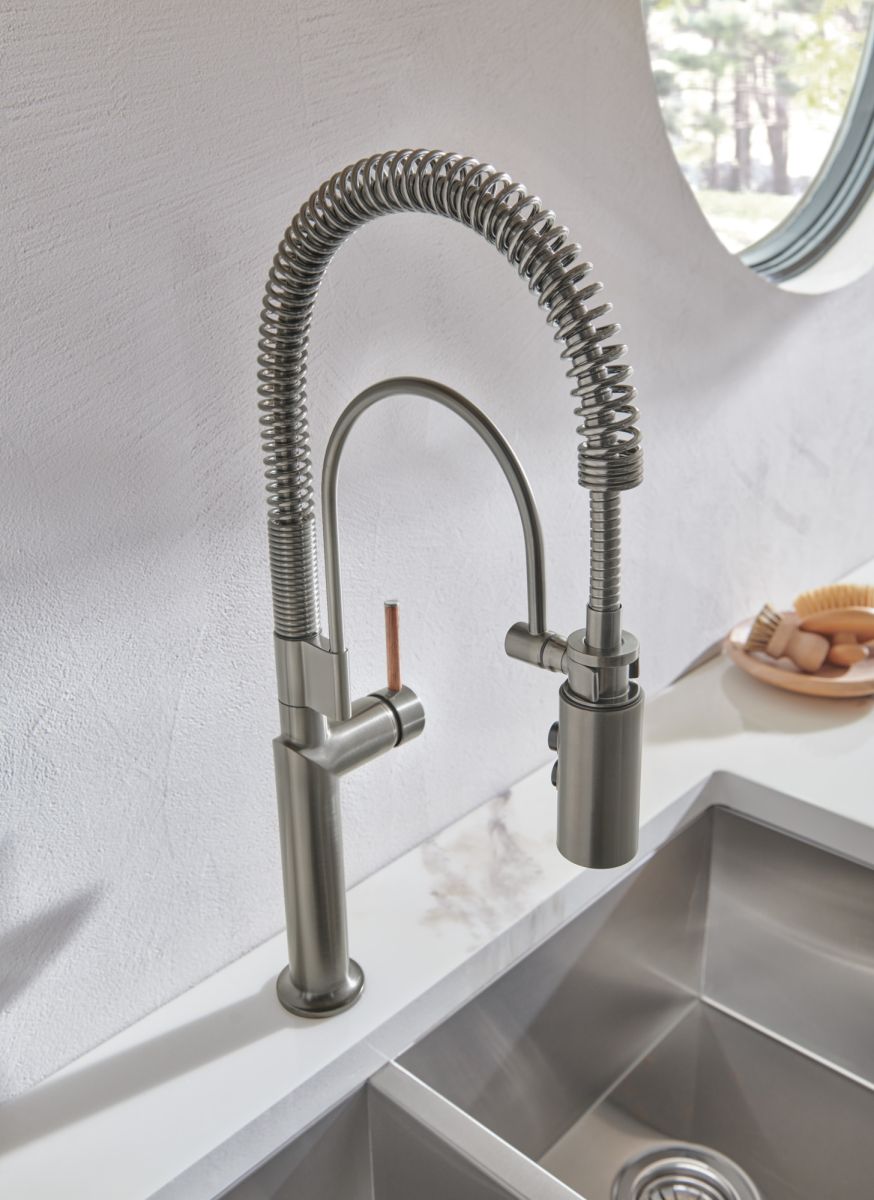 BRIZO Odin Pull-Down Faucet Wood Lever Handle Kit — Luxe Steel / Wood