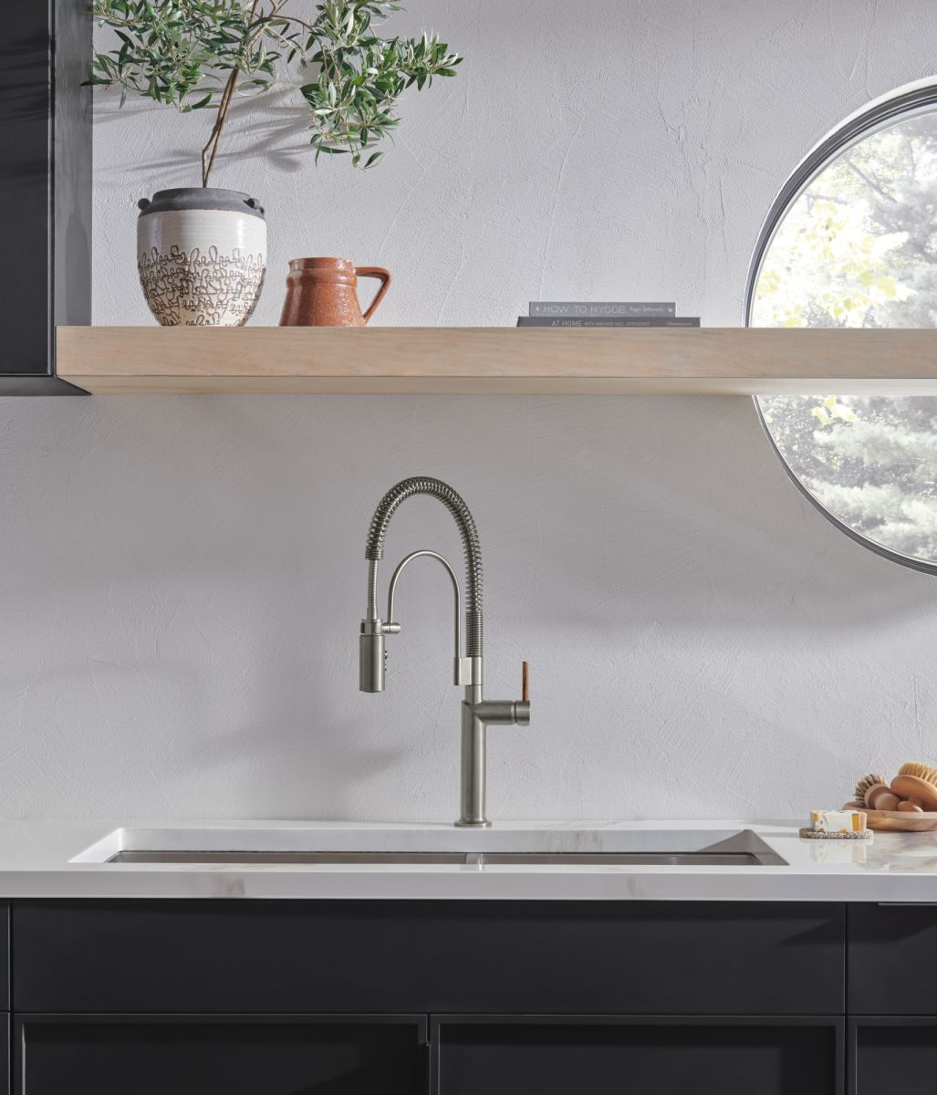 BRIZO Odin Pull-Down Faucet Wood Lever Handle Kit — Luxe Steel / Wood