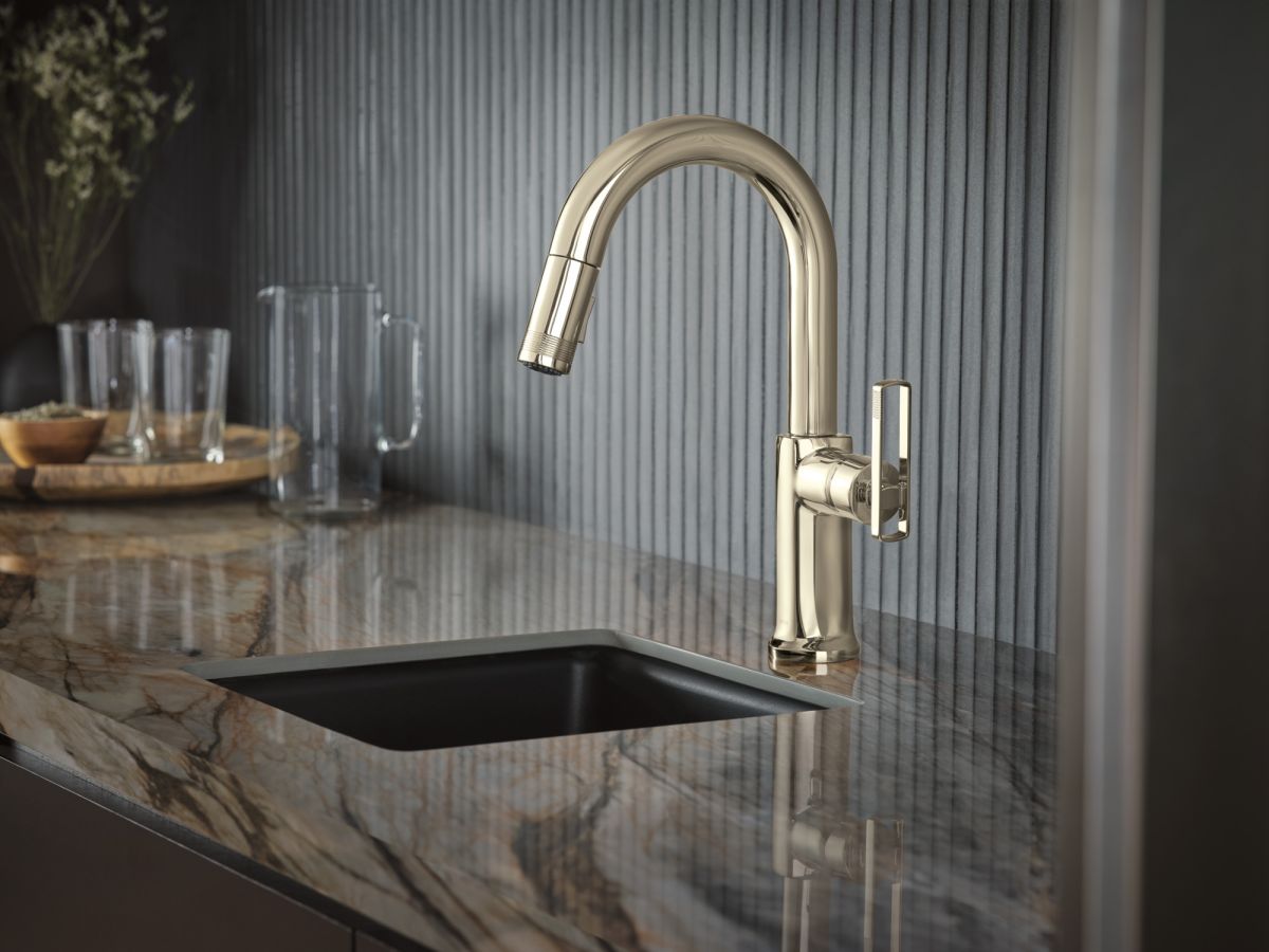 BRIZO Kintsu Pull-Down Prep Faucet with Arc Spout - Less Handle — Lumicoat® Polished Nickel