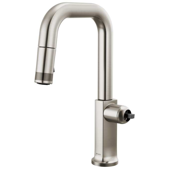 BRIZO Kintsu Pull-Down Prep Faucet with Square Spout - Less Handle — Lumicoat® Stainless