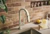 BRIZO Frank Lloyd Wright Pull-Down Kitchen Faucet Arc Lever with Glass Inlay Handle Kit​ — Polished Nickel / Clear