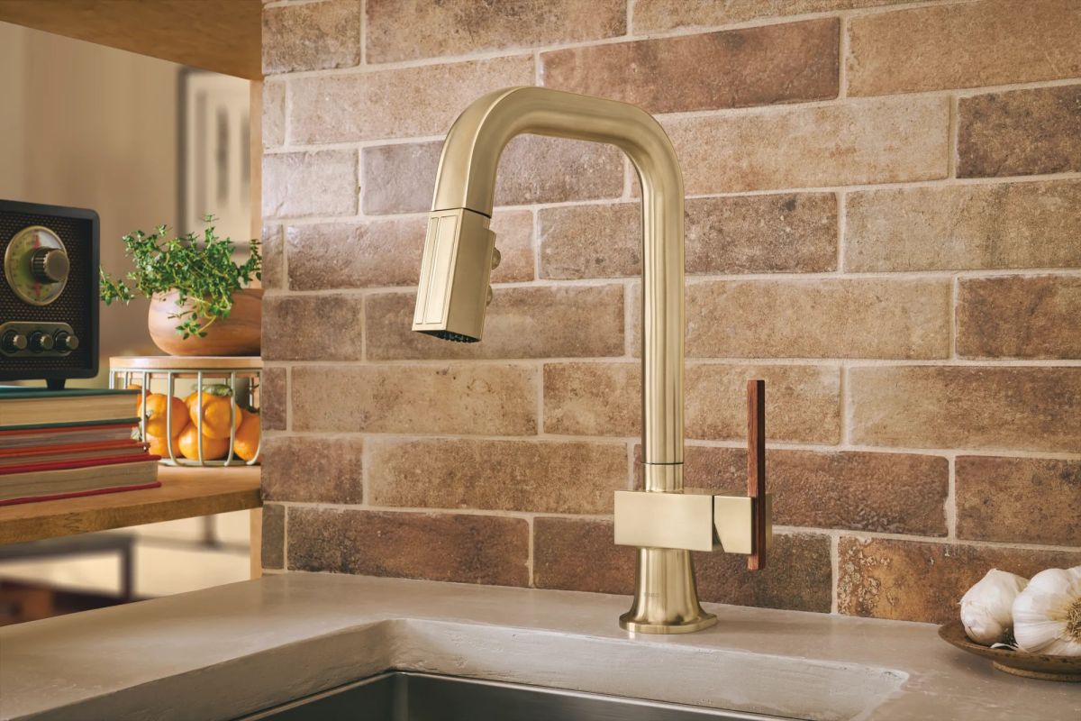 BRIZO Frank Lloyd Wright Pull-Down Prep Faucet with Square Spout - Less Handle — Luxe Gold