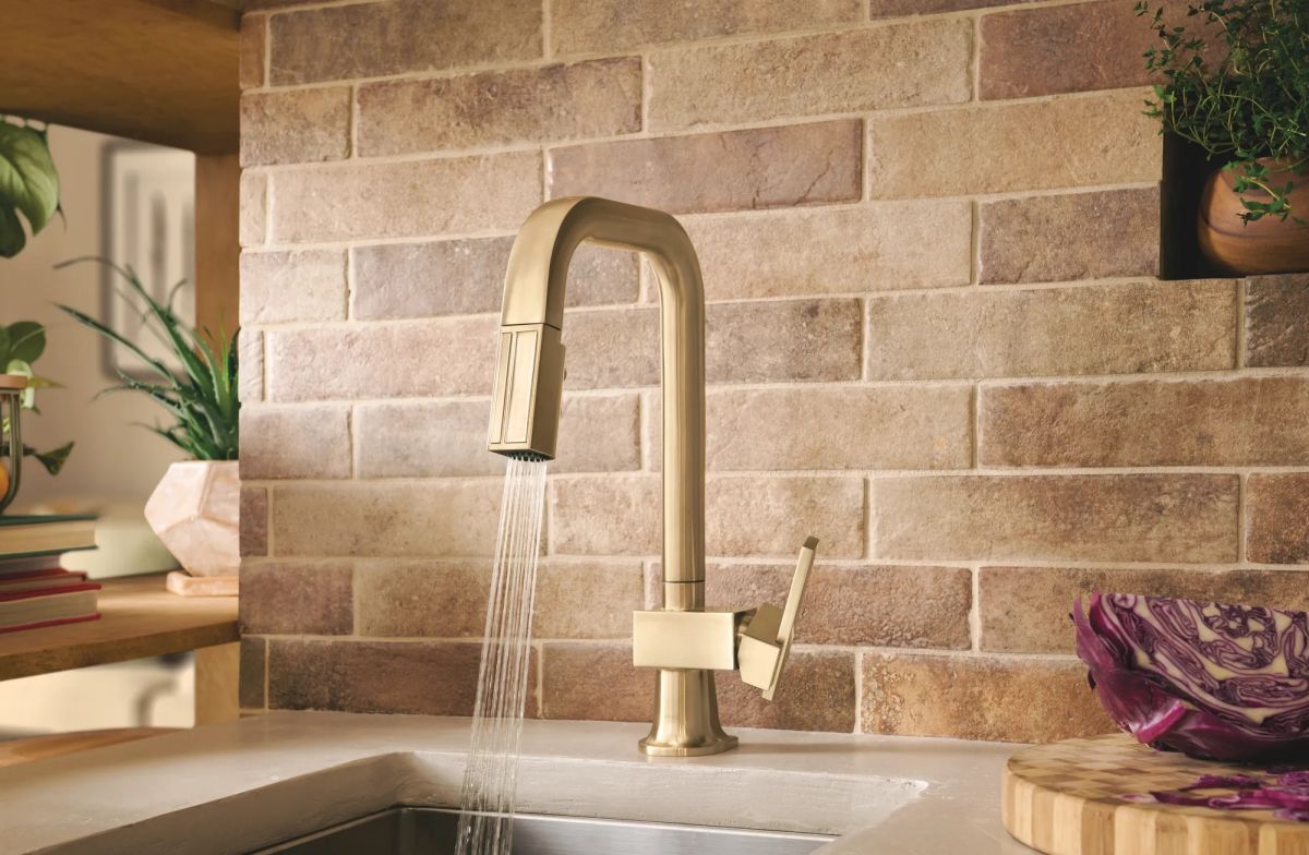 BRIZO Frank Lloyd Wright Pull-Down Prep Faucet with Square Spout - Less Handle — Luxe Gold