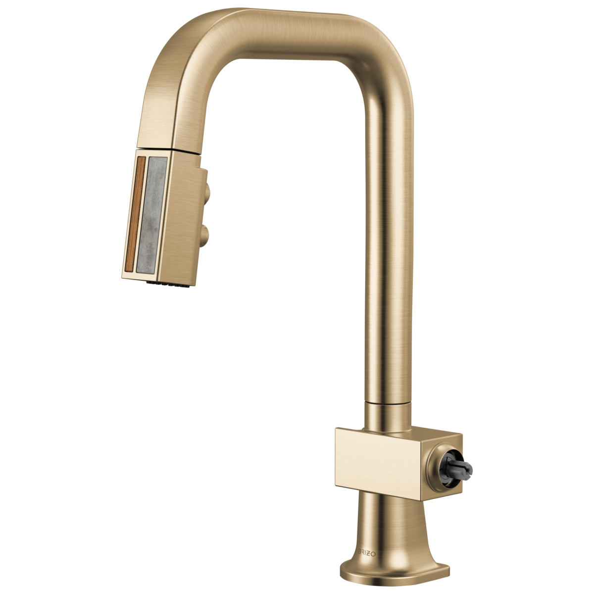 BRIZO Frank Lloyd Wright Pull-Down Prep Faucet with Square Spout and Wood/Concrete Wand - Less Handle — Luxe Gold / Wood