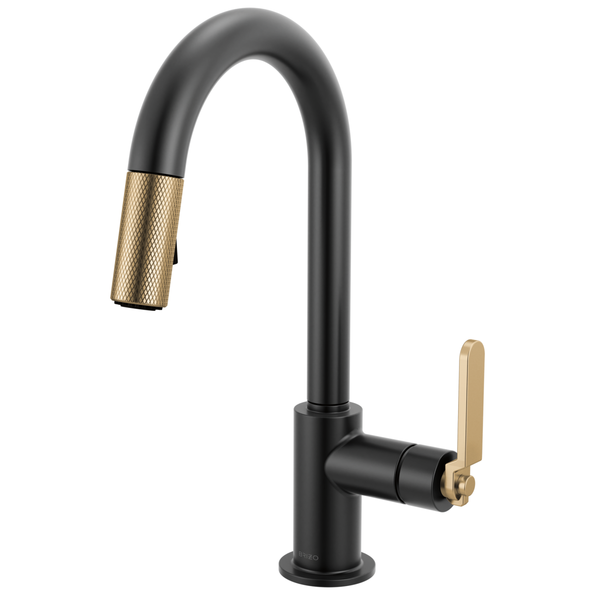 BRIZO Litze Pull-Down Prep Faucet with Arc Spout - Industrial Handle — Matte Black/Luxe Gold