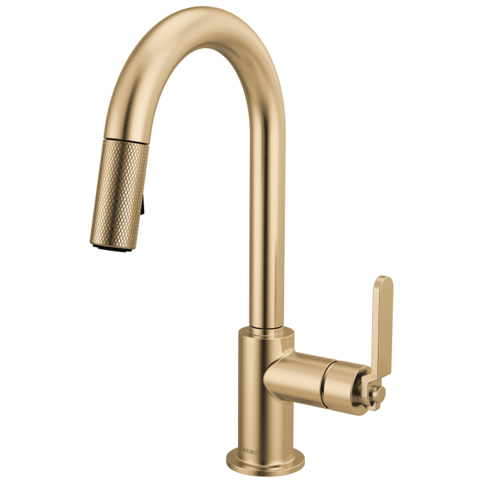 BRIZO Litze Pull-Down Prep Faucet with Arc Spout - Industrial Handle — Luxe Gold