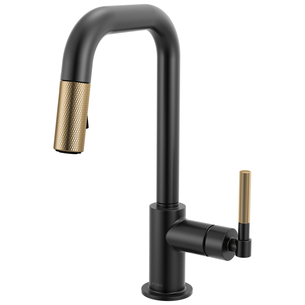 BRIZO Litze Pull-Down Prep Faucet with Square Spout - Knurled Handle — Matte Black/Luxe Gold