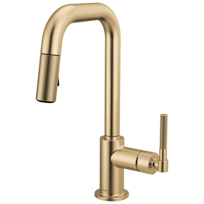 BRIZO Litze Pull-Down Prep Faucet with Square Spout - Knurled Handle — Luxe Gold