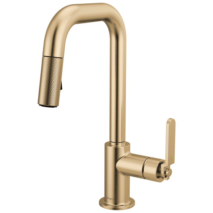 BRIZO Litze Pull-Down Prep Faucet with Square Spout - Industrial Handle — Luxe Gold