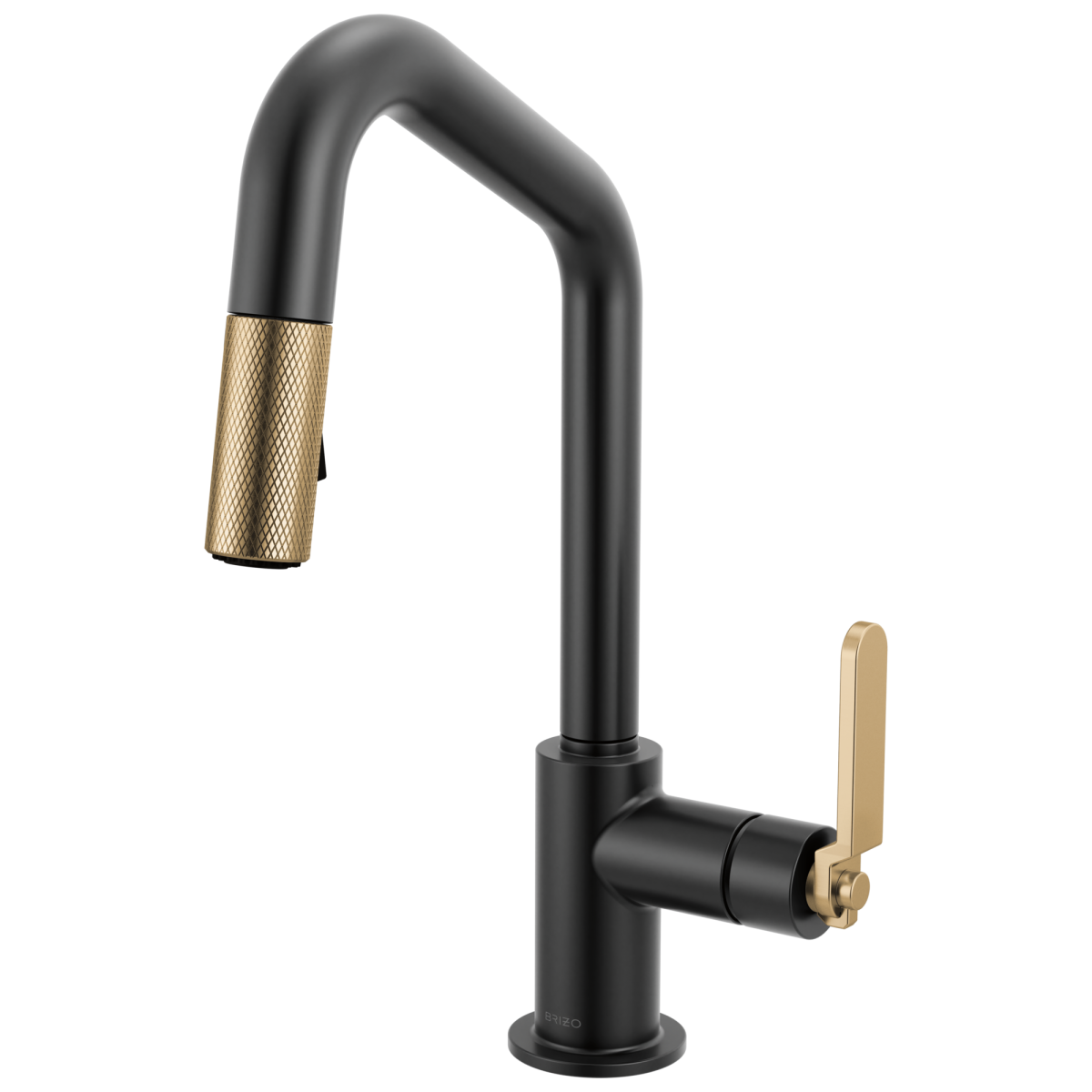 BRIZO Litze Pull-Down Prep Faucet with Angle Spout - Industrial Handle — Matte Black/Luxe Gold