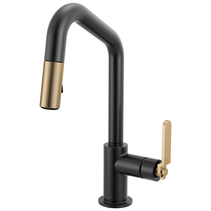 BRIZO Litze Pull-Down Prep Faucet with Angle Spout - Industrial Handle — Matte Black/Luxe Gold