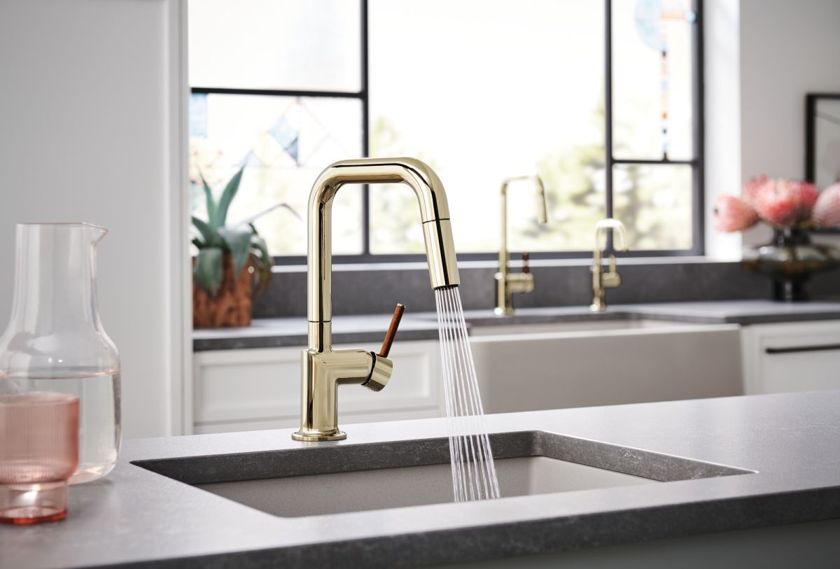 BRIZO Odin Pull-Down Prep Faucet with Square Spout - Less Handle — Polished Nickel