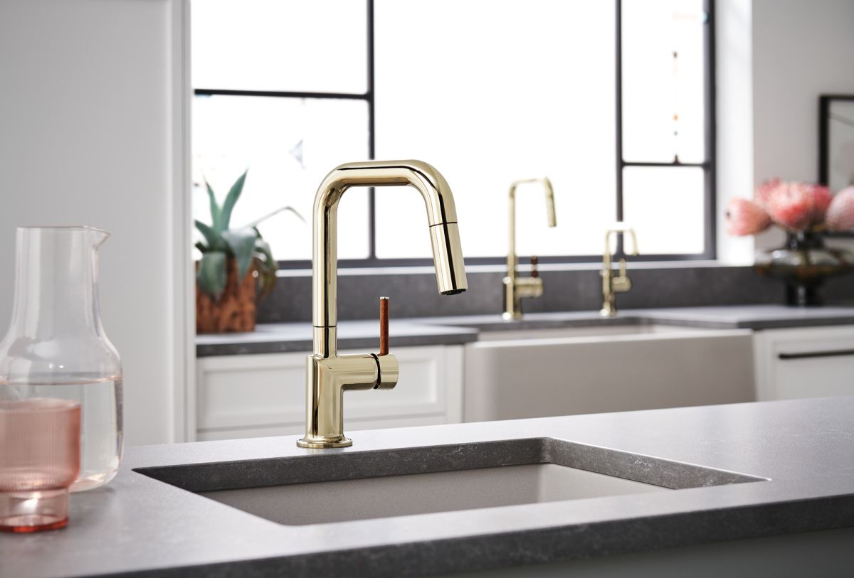 BRIZO Odin Pull-Down Prep Faucet with Square Spout - Less Handle — Polished Nickel