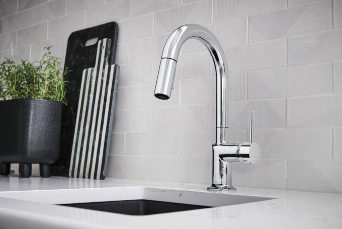 BRIZO Odin Pull-Down Prep Faucet with Arc Spout - Less Handle — Chrome