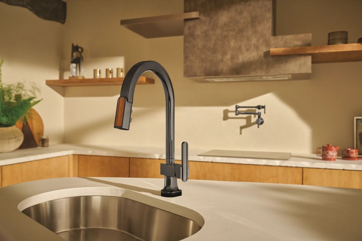 BRIZO Frank Lloyd Wright Pull-Down Kitchen Faucet Arc Lever Handle Kit​ — Brilliance Black Onyx
