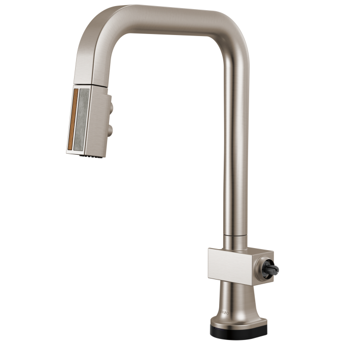 BRIZO Frank Lloyd Wright SmartTouch Pull-Down Kitchen Faucet with Square Spout and Wood/Concrete Wand - Less Handle — Stainless / Wood