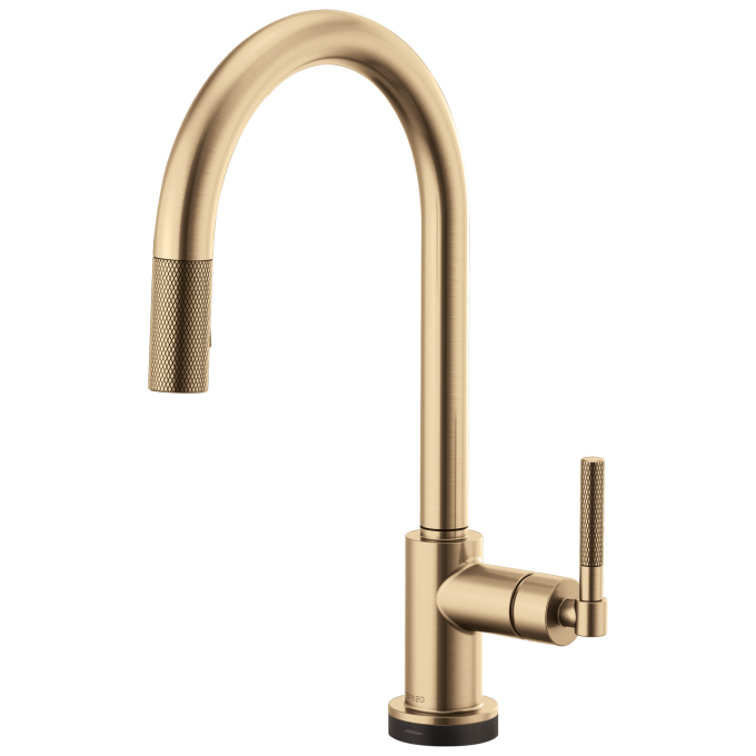 BRIZO Litze SmartTouch Pull-Down Kitchen Faucet with Arc Spout and Knurled Handle — Luxe Gold
