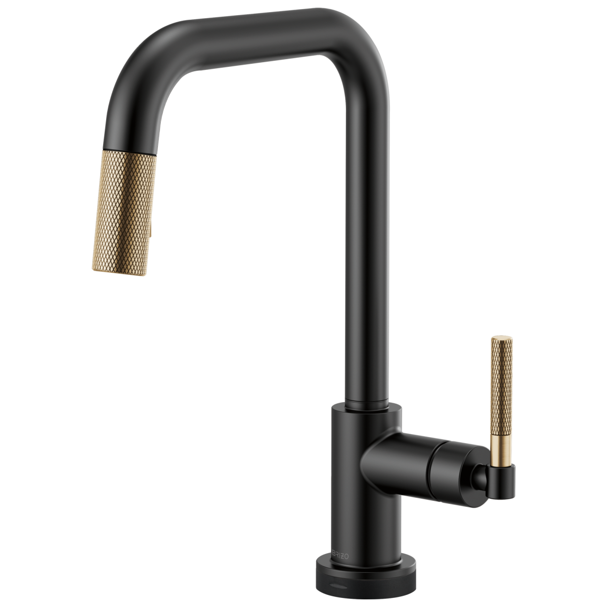 BRIZO Litze SmartTouch Pull-Down Kitchen Faucet with Square Spout and Knurled Handle — Matte Black/Luxe Gold