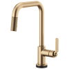 BRIZO Litze SmartTouch Pull-Down Kitchen Faucet with Square Spout and Industrial Handle — Luxe Gold