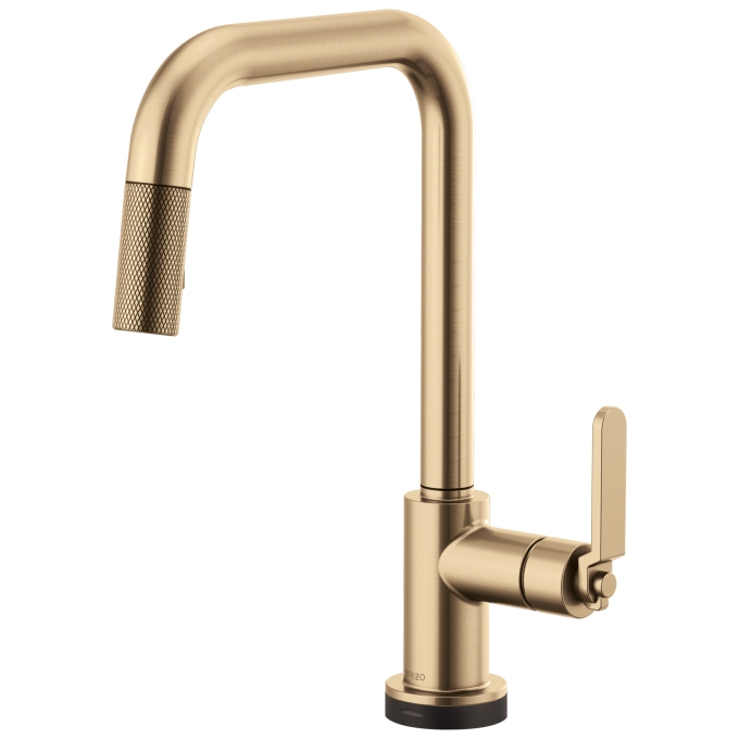 BRIZO Litze SmartTouch Pull-Down Kitchen Faucet with Square Spout and Industrial Handle — Luxe Gold