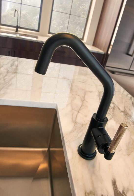 BRIZO Litze Bar Faucet with Angled Spout and Knurled Handle Kit — Matte Black/Luxe Gold