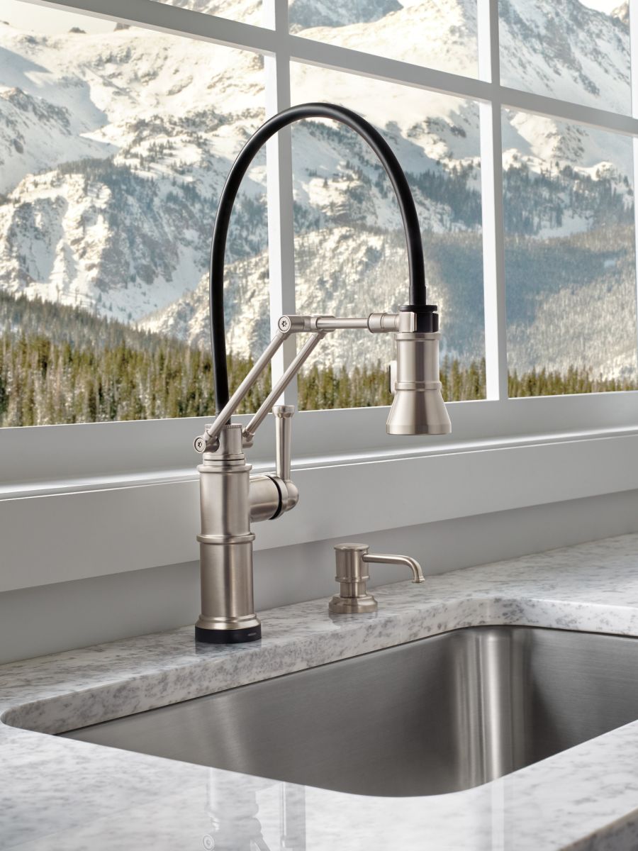 BRIZO Artesso Single Handle Articulating Kitchen Kitchen Faucet with SmartTouch Technology — Stainless