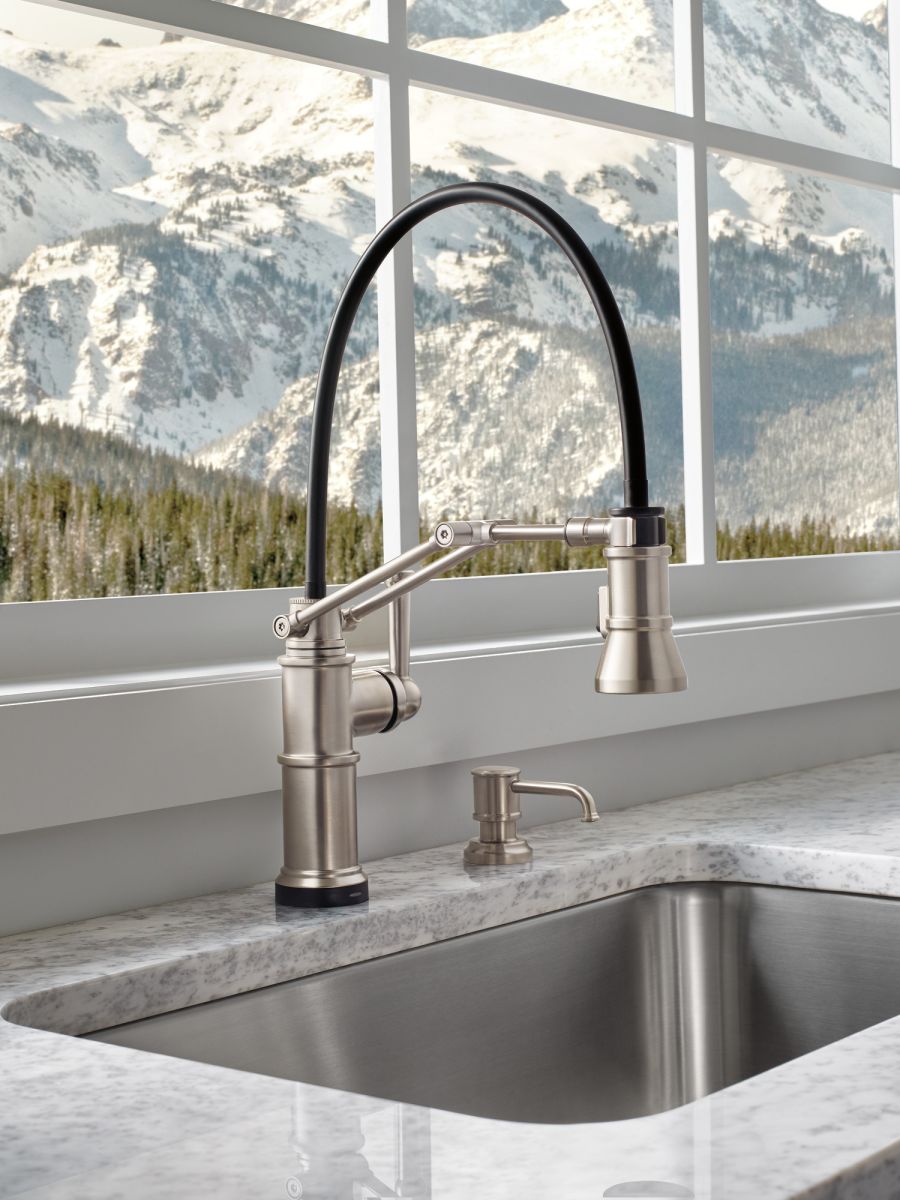 BRIZO Artesso Single Handle Articulating Kitchen Kitchen Faucet with SmartTouch Technology — Stainless