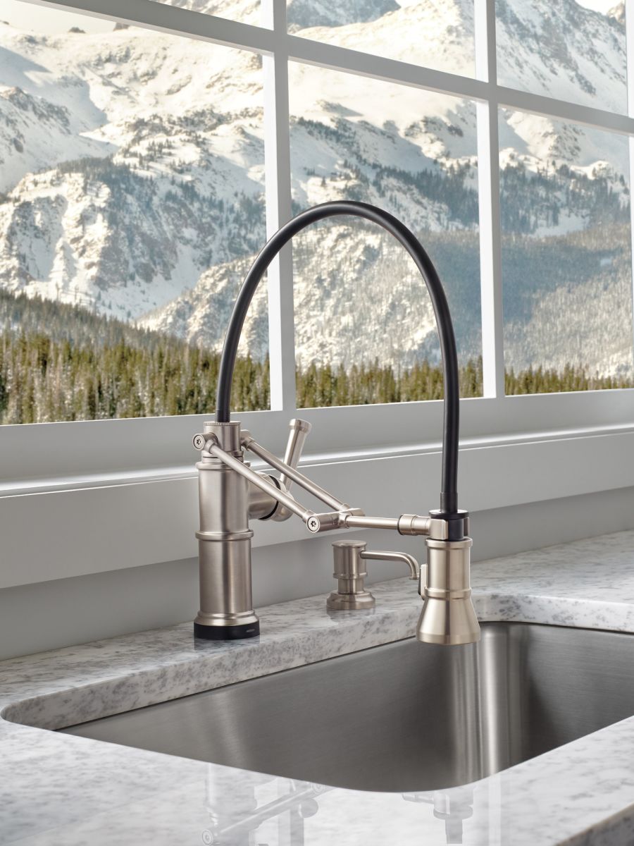 BRIZO Artesso Single Handle Articulating Kitchen Kitchen Faucet with SmartTouch Technology — Stainless