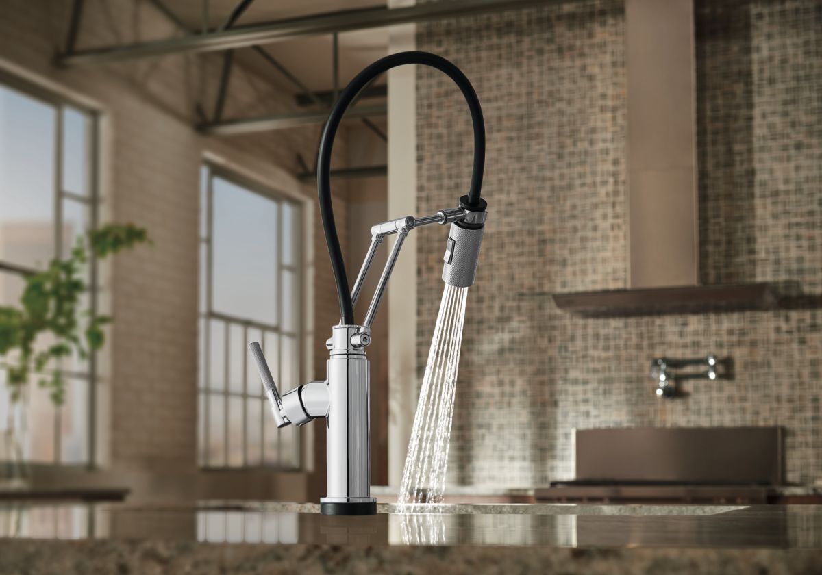 BRIZO Litze SmartTouch Articulating Kitchen Faucet with Knurled Handle — Chrome
