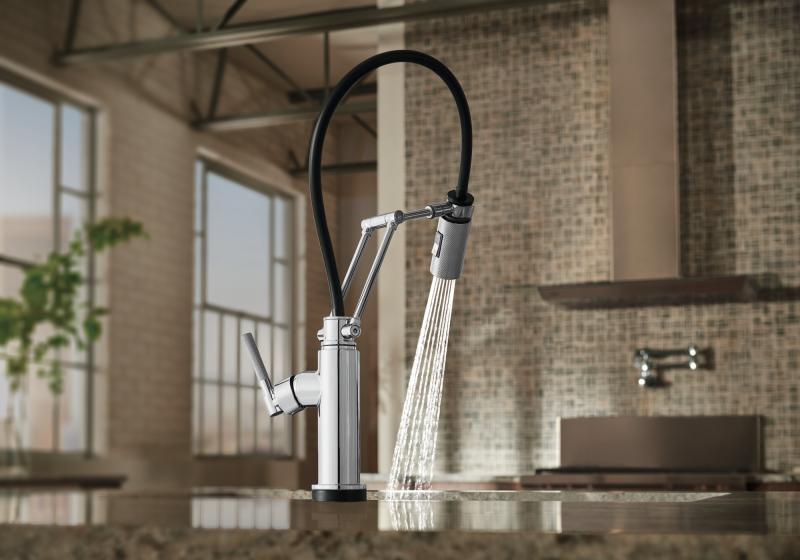 BRIZO Litze SmartTouch Articulating Kitchen Faucet with Knurled Handle — Chrome