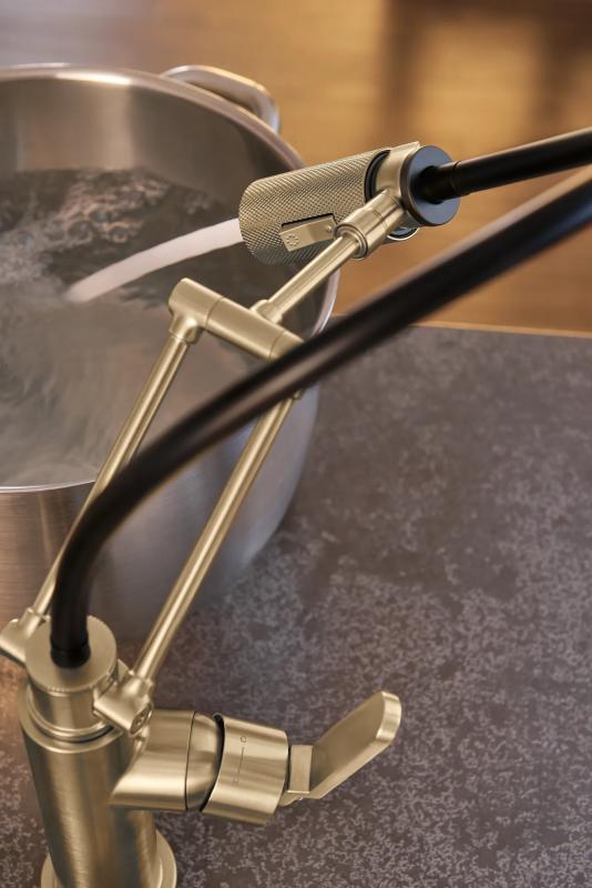 BRIZO Litze SmartTouch Articulating Kitchen Faucet with Industrial Handle — Luxe Gold