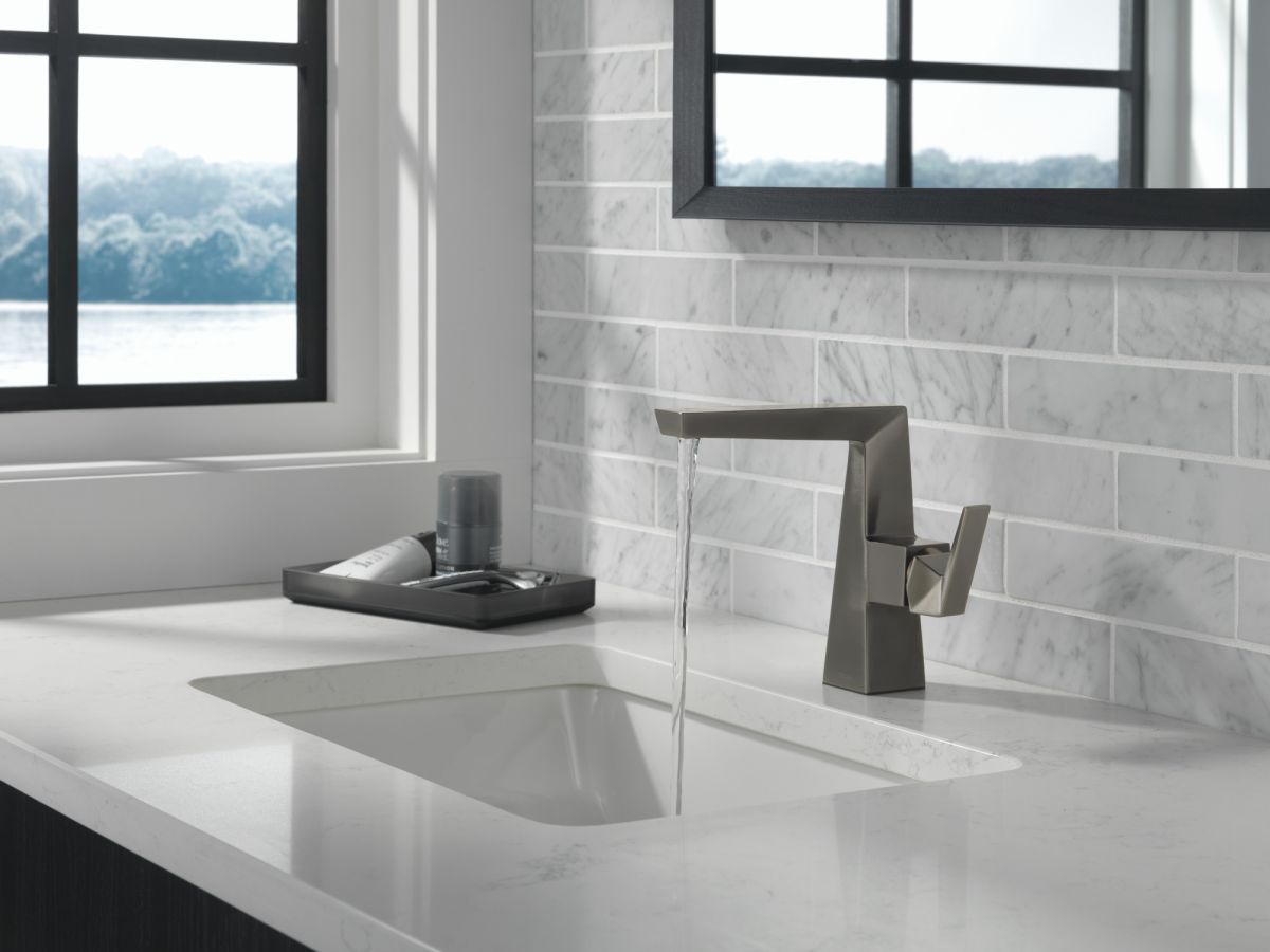 DELTA Trillian Single Handle Mid-Height Bathroom Faucet — Lumicoat® Black Stainless