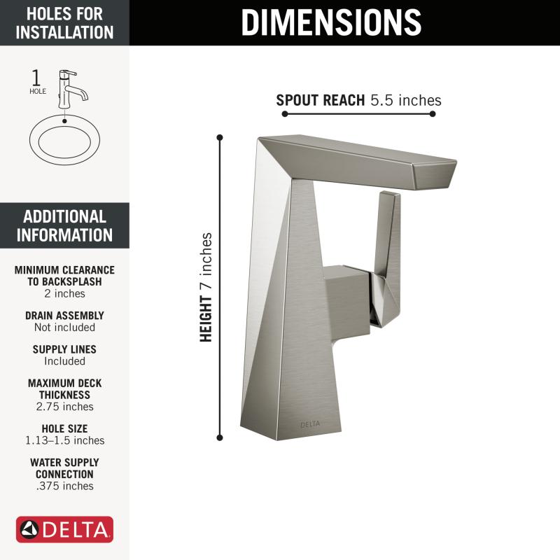 DELTA Trillian Single Handle Mid-Height Bathroom Faucet — Lumicoat® Stainless