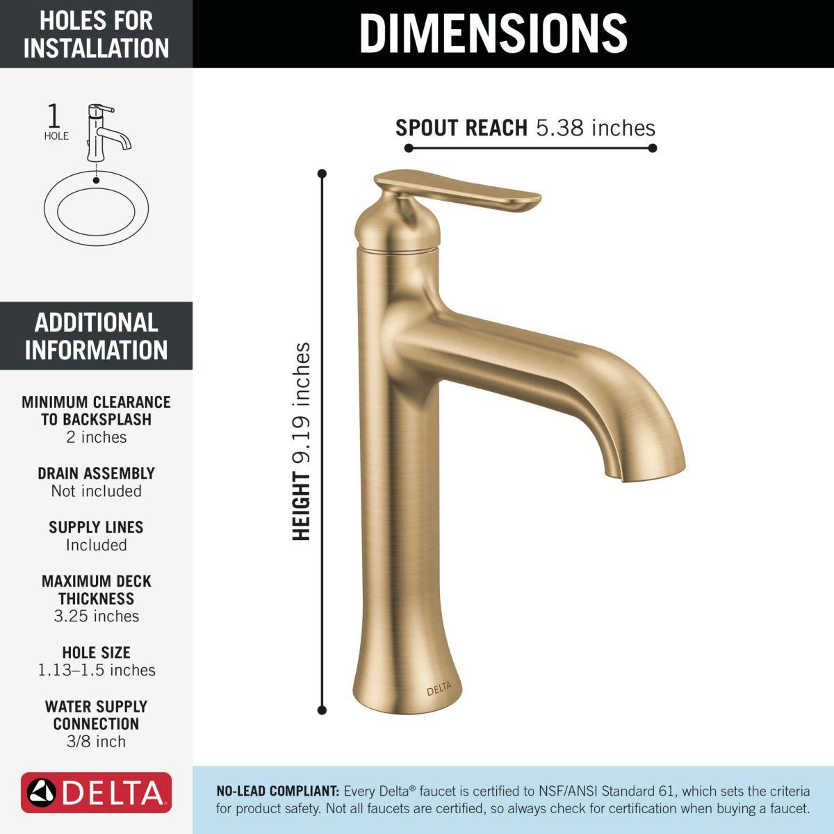 DELTA Bonacci Single Handle Mid-Height Bathroom Faucet — Lumicoat® Champagne Bronze