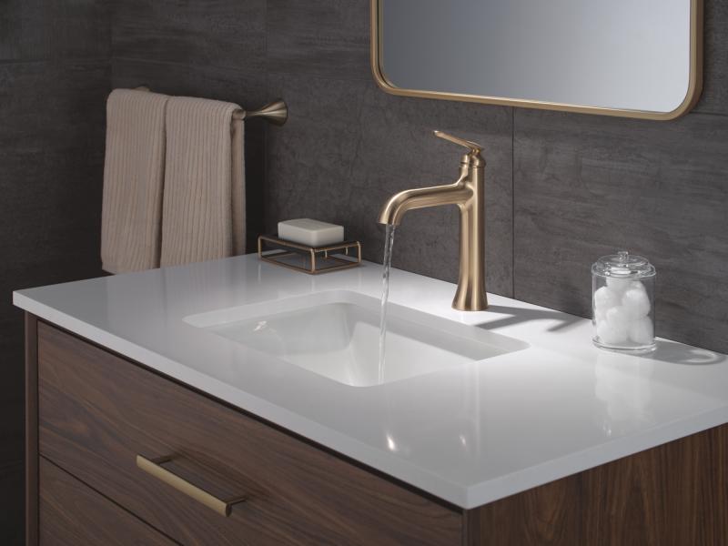 DELTA Bonacci Single Handle Mid-Height Bathroom Faucet — Lumicoat® Champagne Bronze